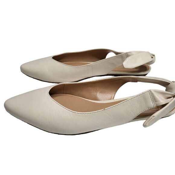 Lulus Houston Off White Nappa Leather Pointed Toe Slingback Flats Size 9 - Picture 10 of 12